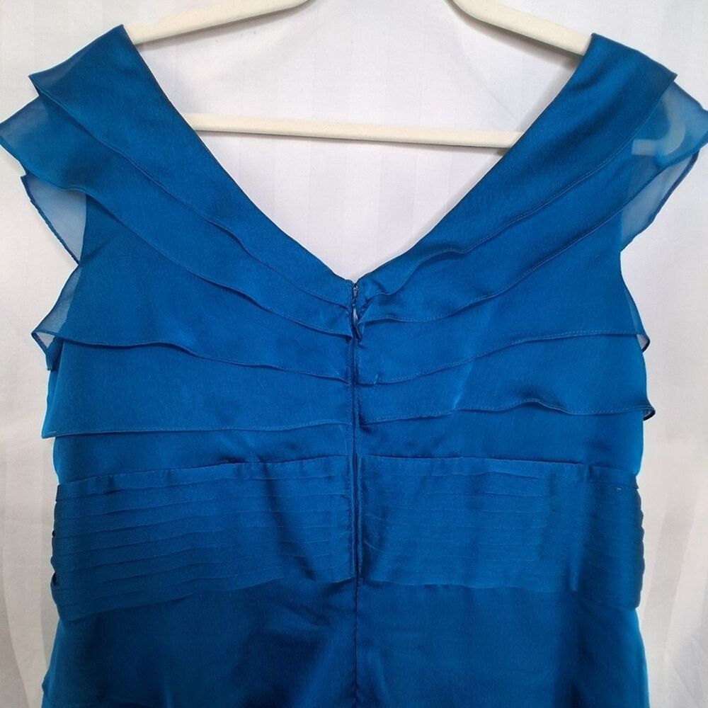 Adrianna Papell Flutter Sleeve Tiered Teal Dress Size 14 Petite - Picture 6 of 11